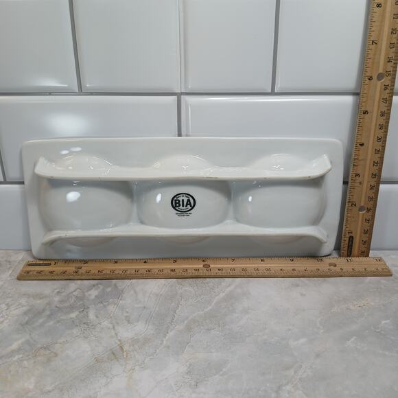 BIA White Ceramic 3 Section Serving Dish Sauce Tray Nuts Candy Tapas Charcuterie - Picture 6 of 10